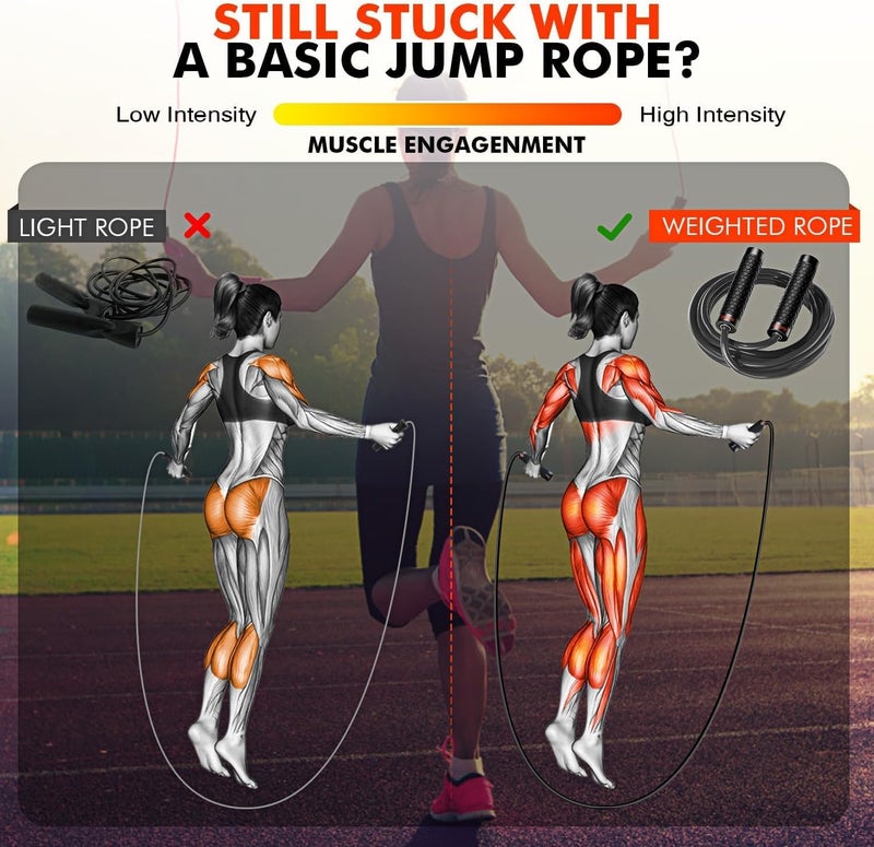 KUTIZE Jump Rope, Weighted Jump Rope for Men Women, Adjustable 1lb Heavy Skipping Ropes, Suitable for Boxing, Cardio, Home Fitness, Training Muscle, Home Gym Workout Equipment for Full Body Exercise - Image 4